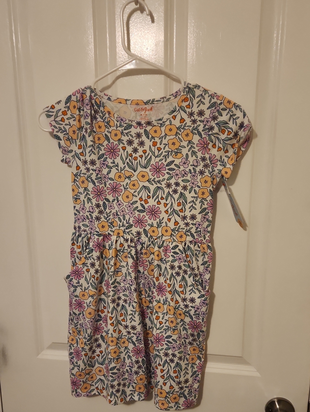 Cat & Jack Floral Short Sleeve Casual Dress in Yellow, Purple & Green